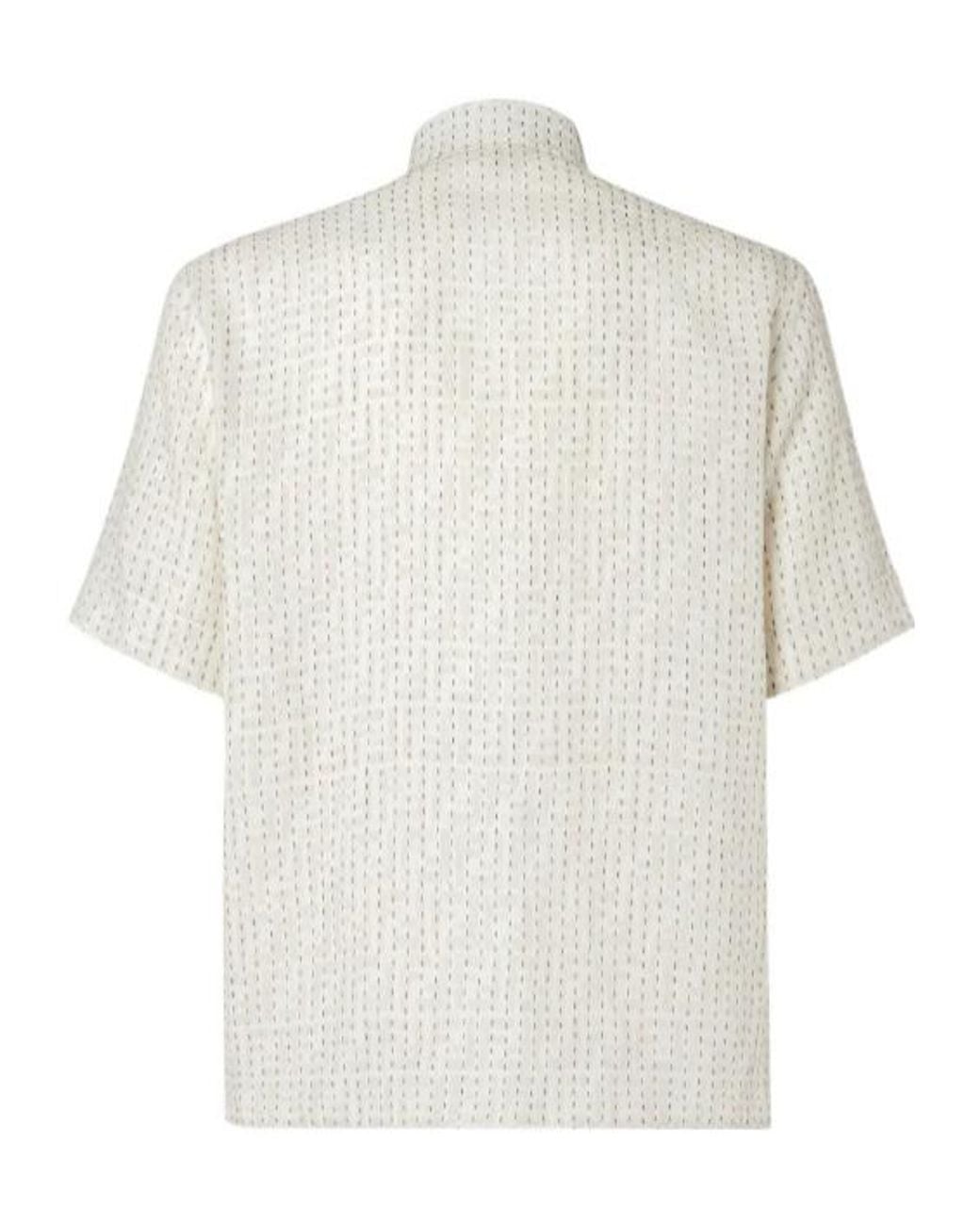 Fendi White Ff-Print Linen Shirt for men