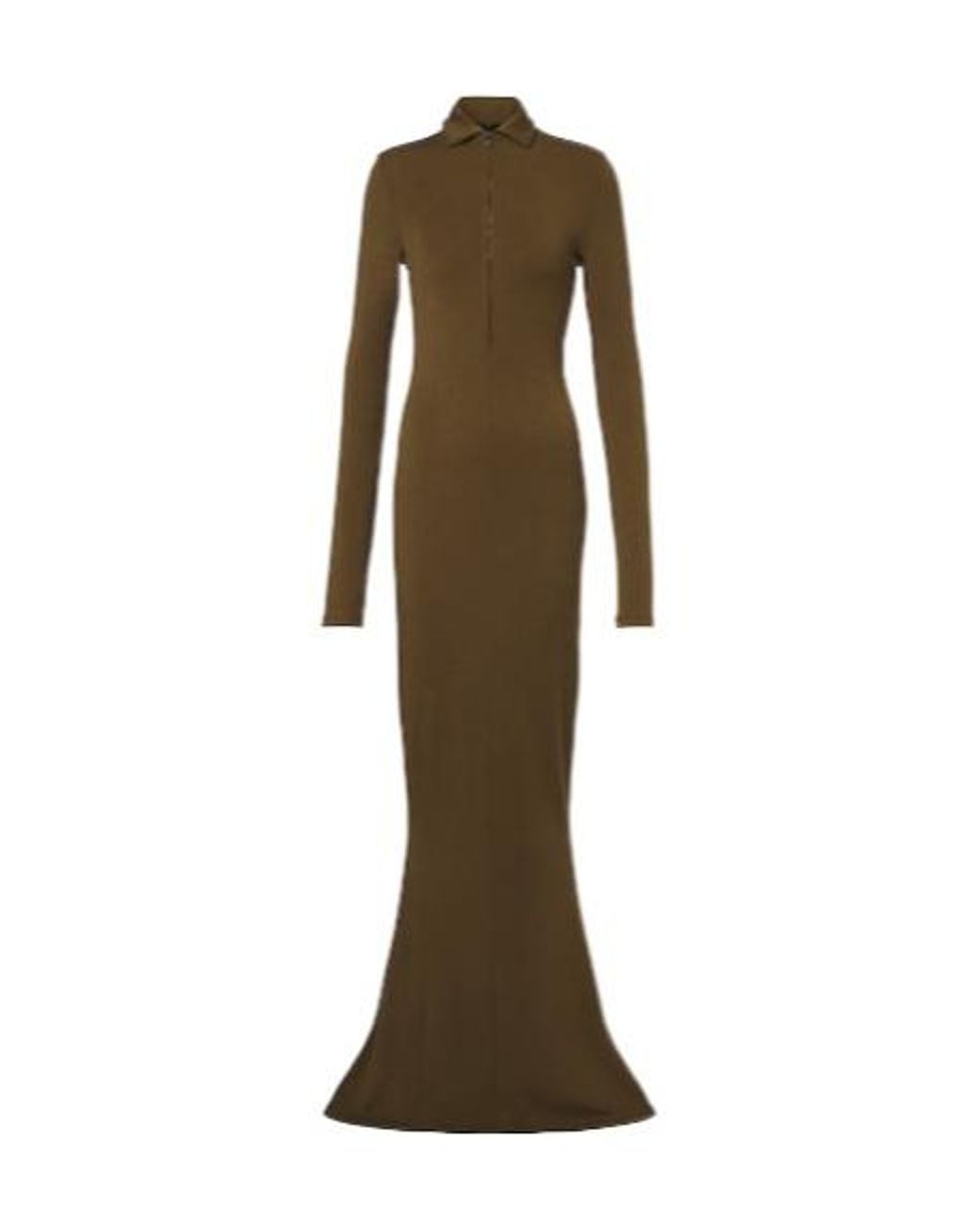 Mugler Brown Wool-Blend Jersey Polo Dress