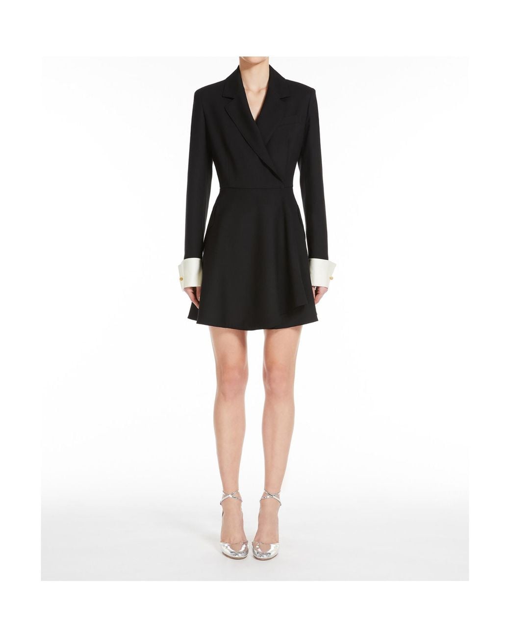 Max Mara Black Pleated Long-Sleeved Blazer Dress