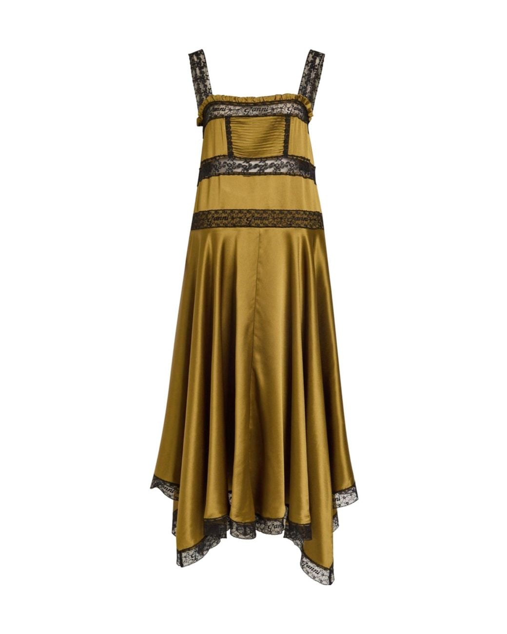 Ganni Green Satin Slip Dress