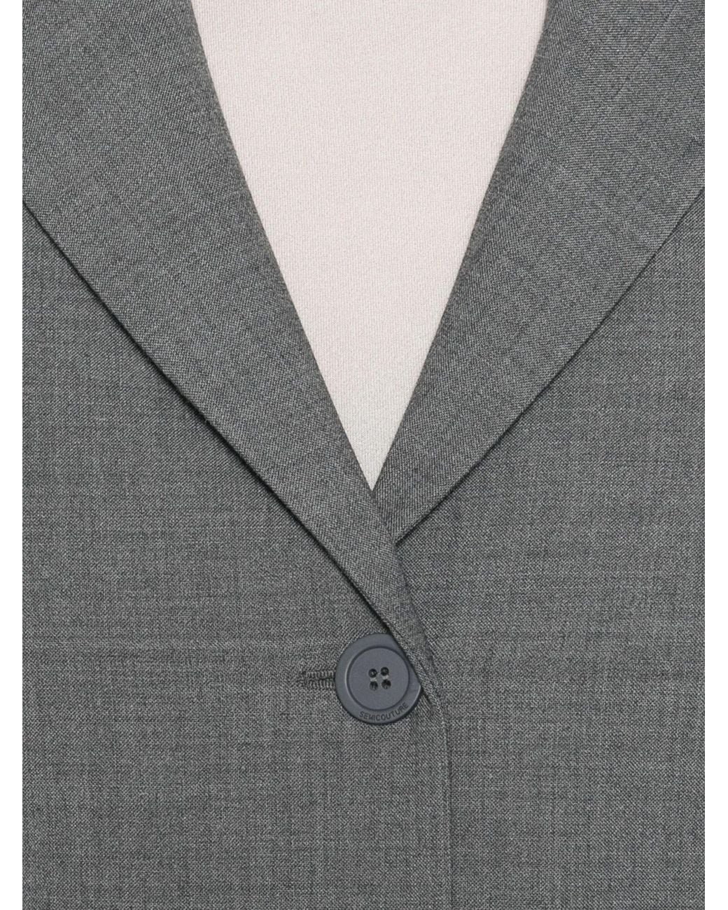 Semicouture Gray Lapel Long-Sleeved Suit Jacket