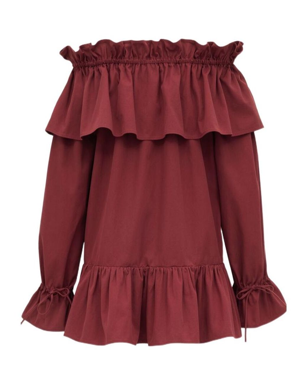 Saint Laurent Red Cotton Ruffled Mini Dress