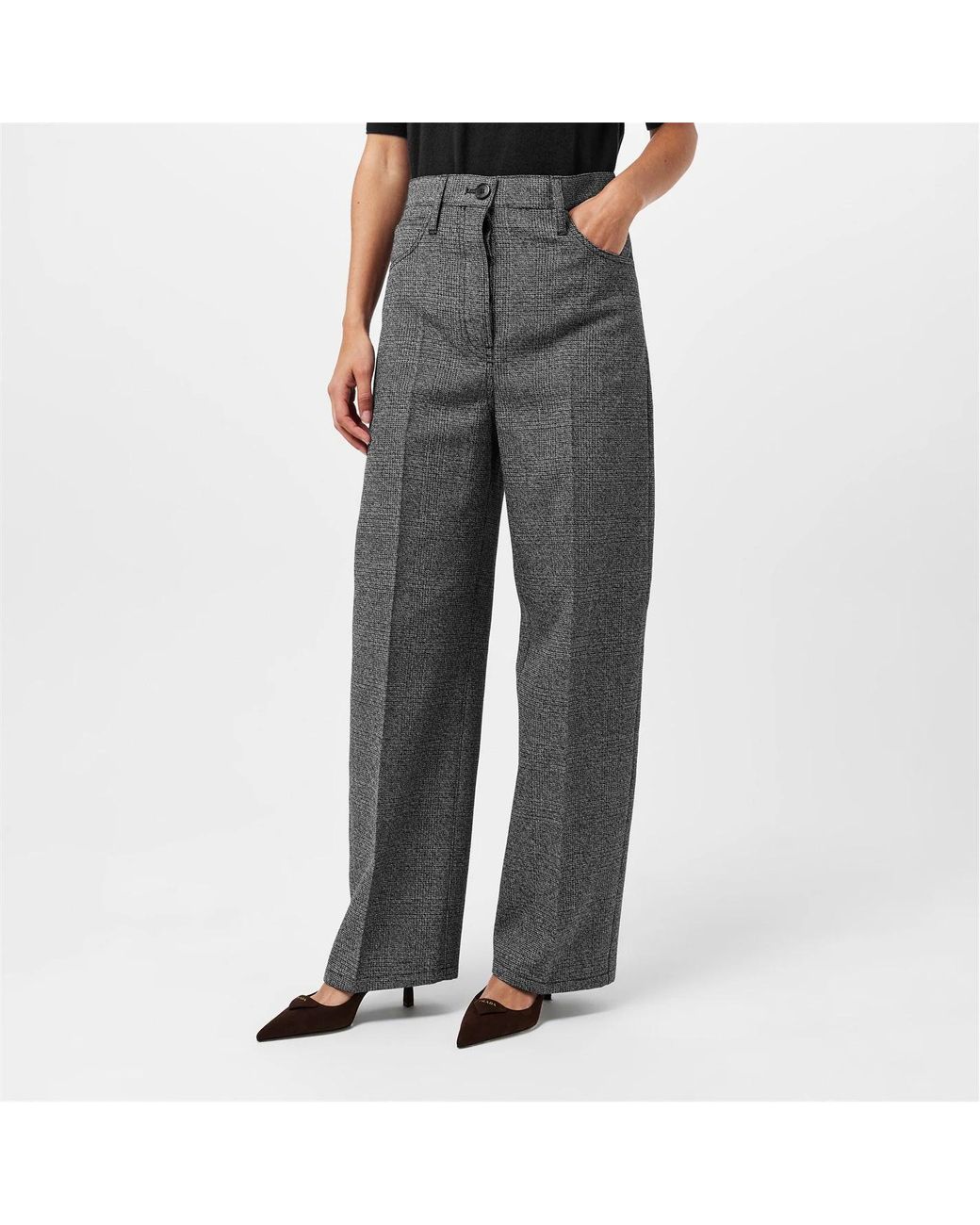 Prada Gray Checked Wide-Leg Casual Pants