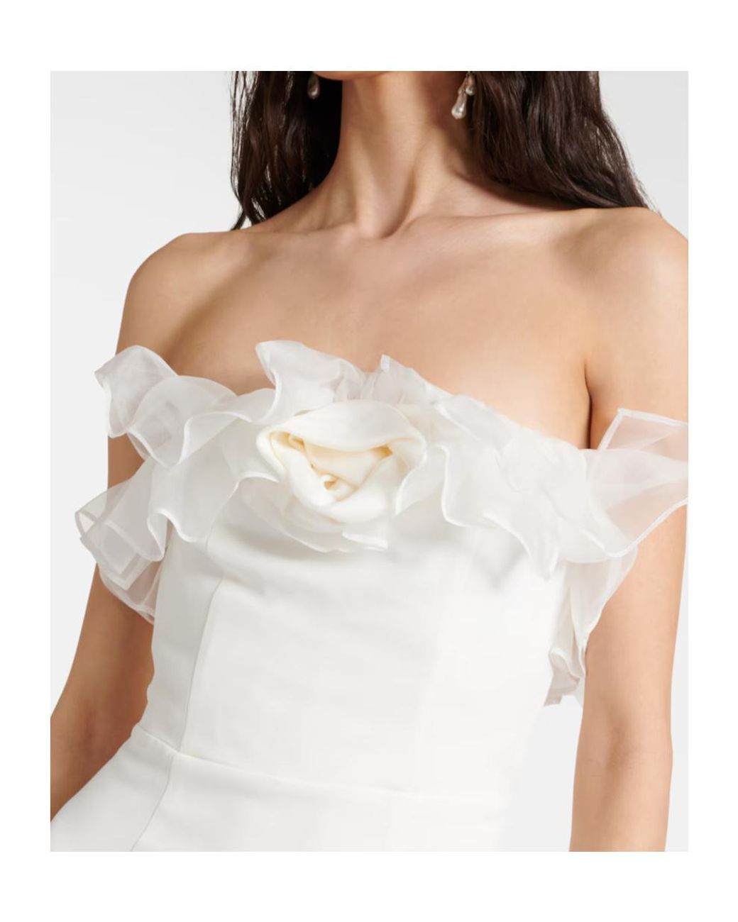 Alessandra Rich White Organza-Trimmed Crepe Bodice Dress