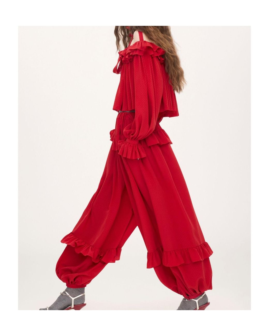 Chloé Red Chloé Fluid Ruffle Detailed Pants