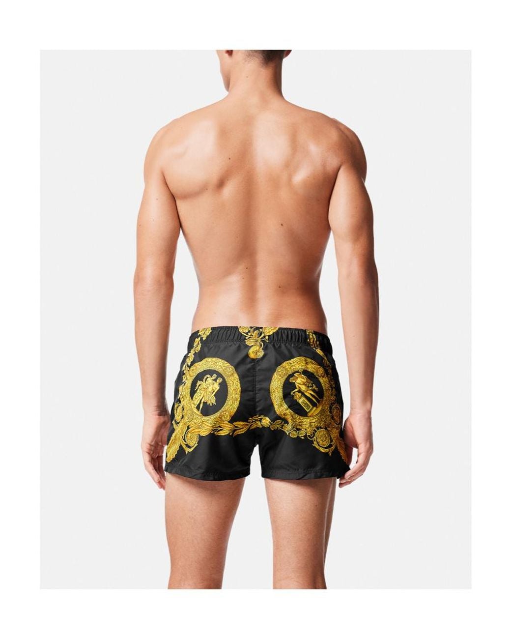 Versace Yellow Baroque-Print Swim Shorts for men