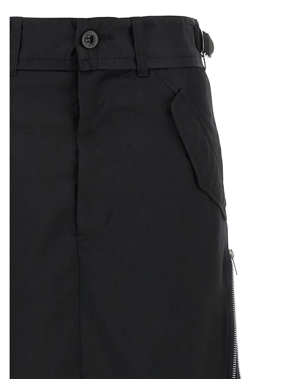 Sacai Black Zip Detailed Pleated Skirt