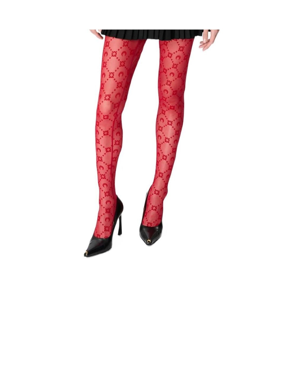 MARINE SERRE Red All-Over Moon Printed High-Waisted Tights