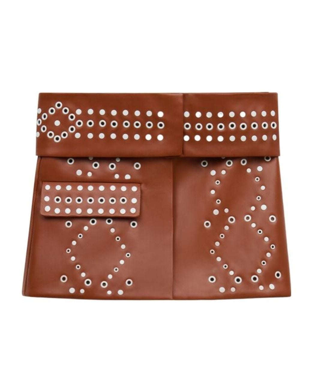 Marni Brown Leather Mini Skirt With Studs