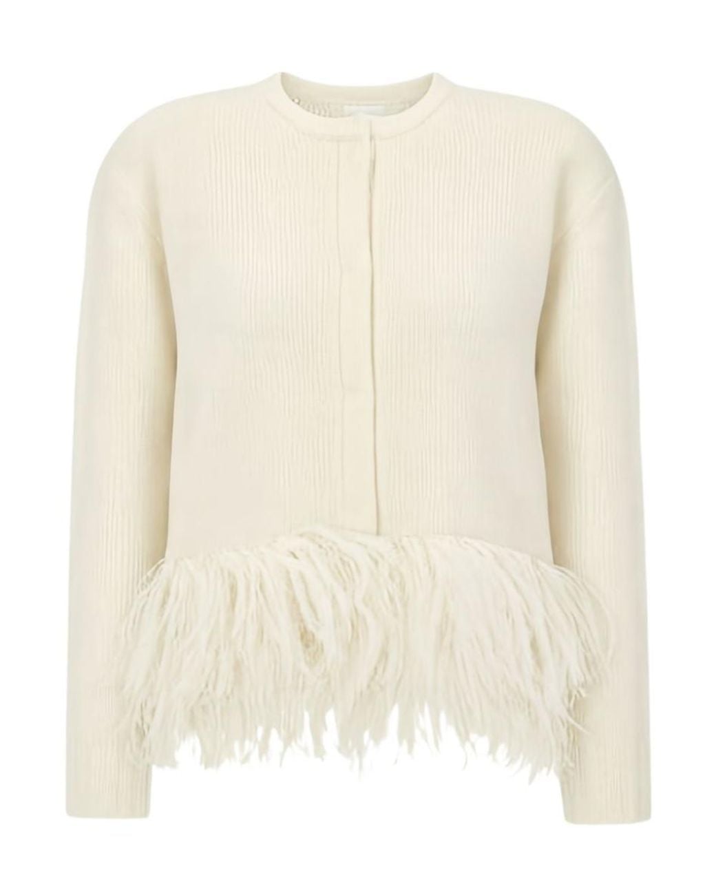 Fabiana Filippi Natural Feather-Trimmed Cardigan