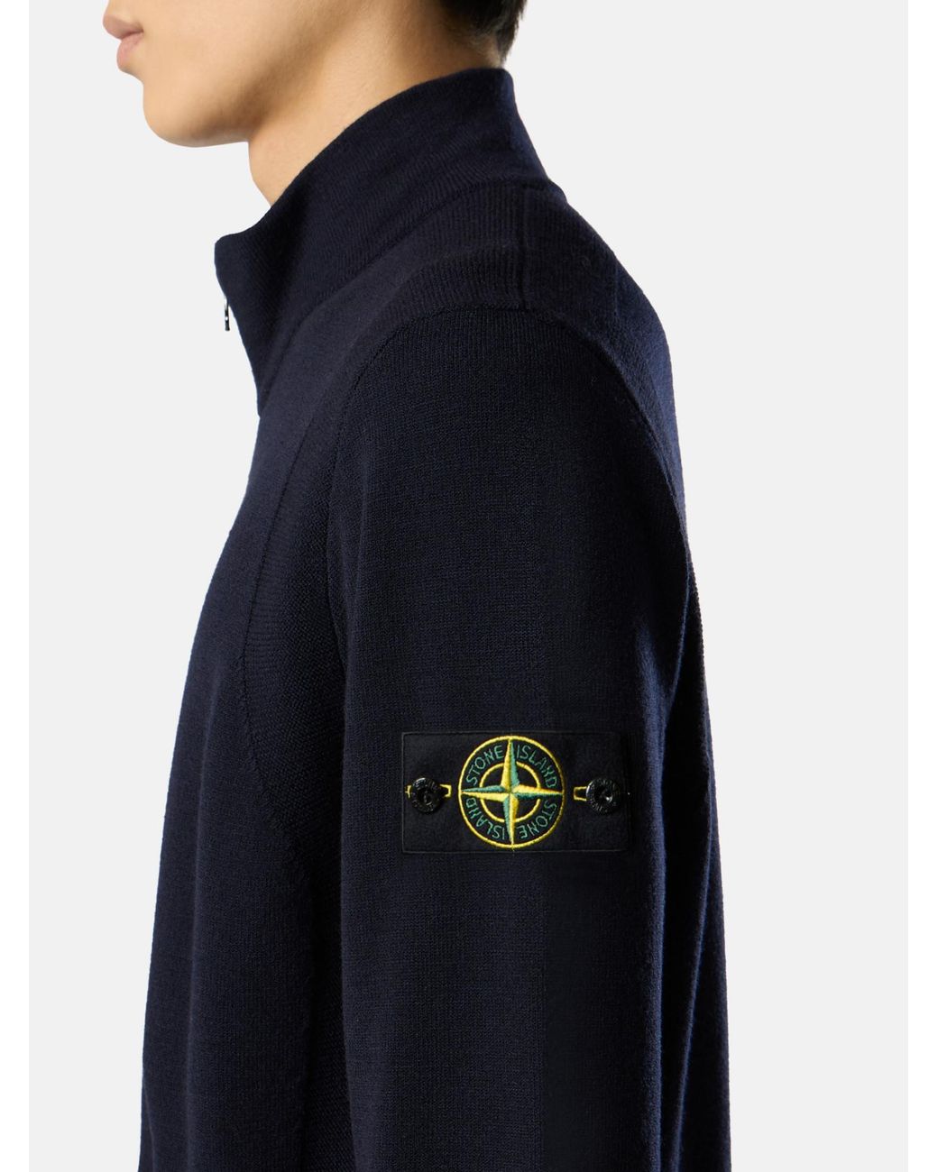 Stone Island Blue Logo Patch Zip-Up Cardigan for men
