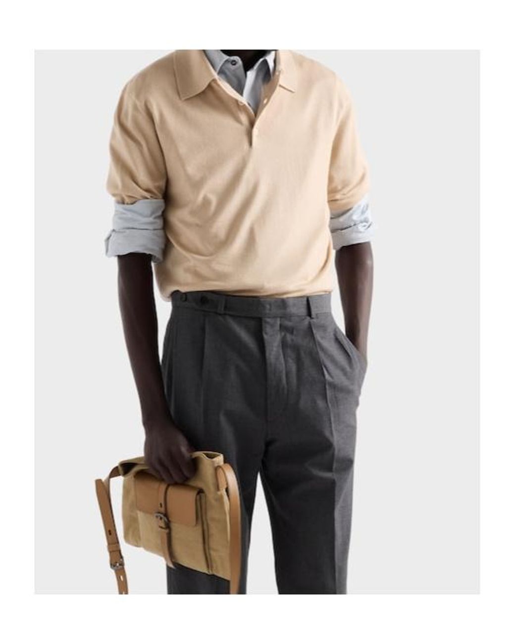 Prada Natural Cashmere And Silk Polo Shirt for men