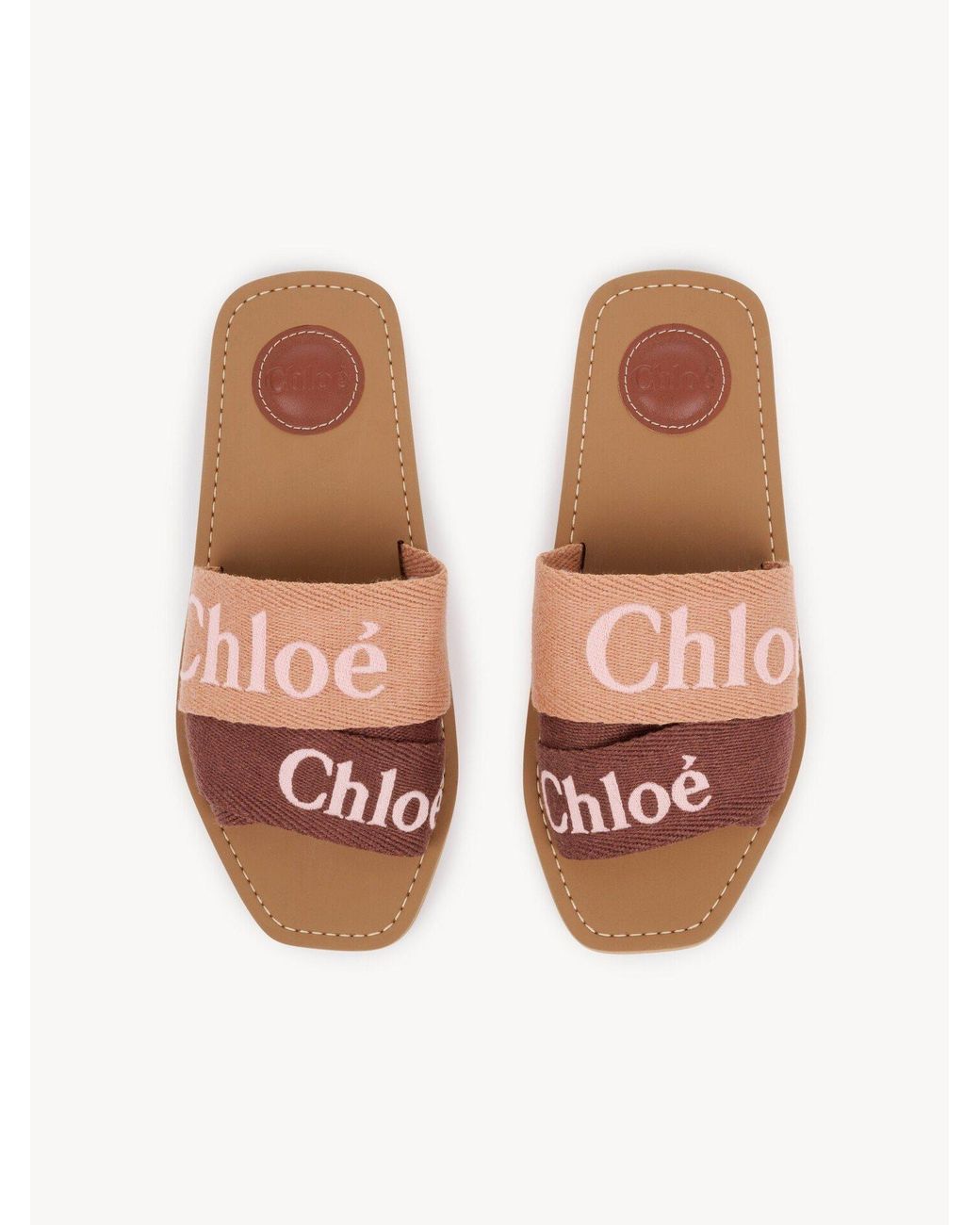 Chloé Brown Chloé Woody Logo Strap Slides