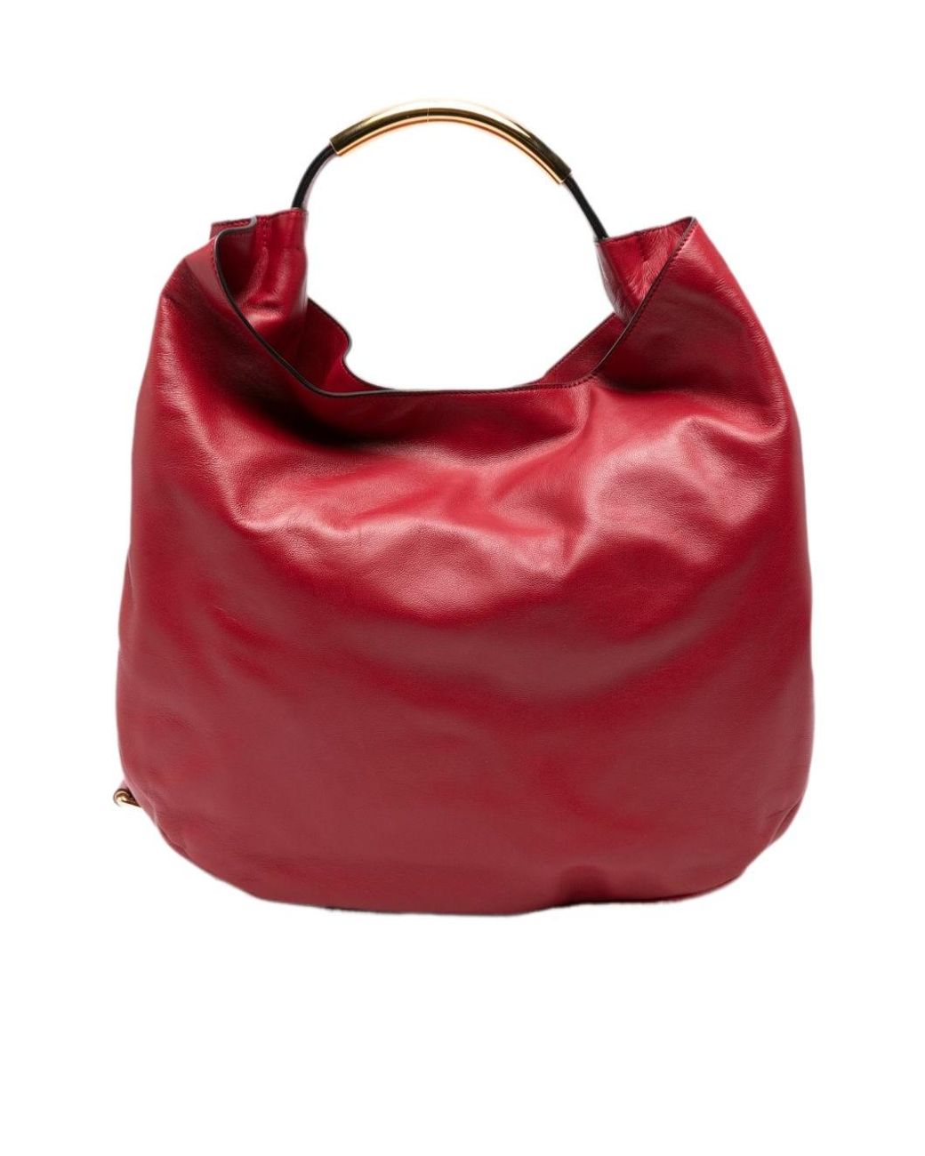 Moschino Red Handle Me Logo-Plaque Leather Tote Bag