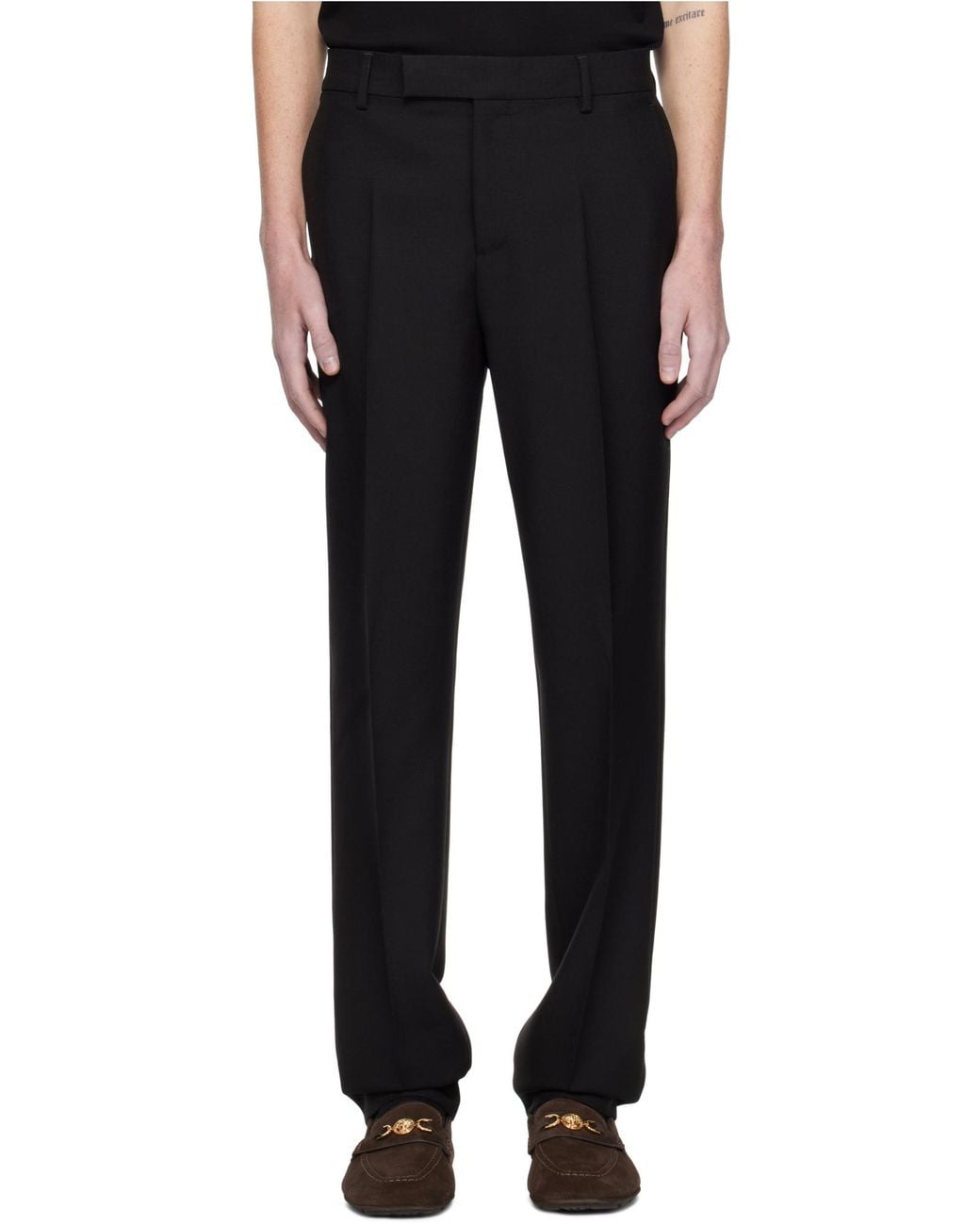 Versace Black Logo-Patch Tailored Trousers for men