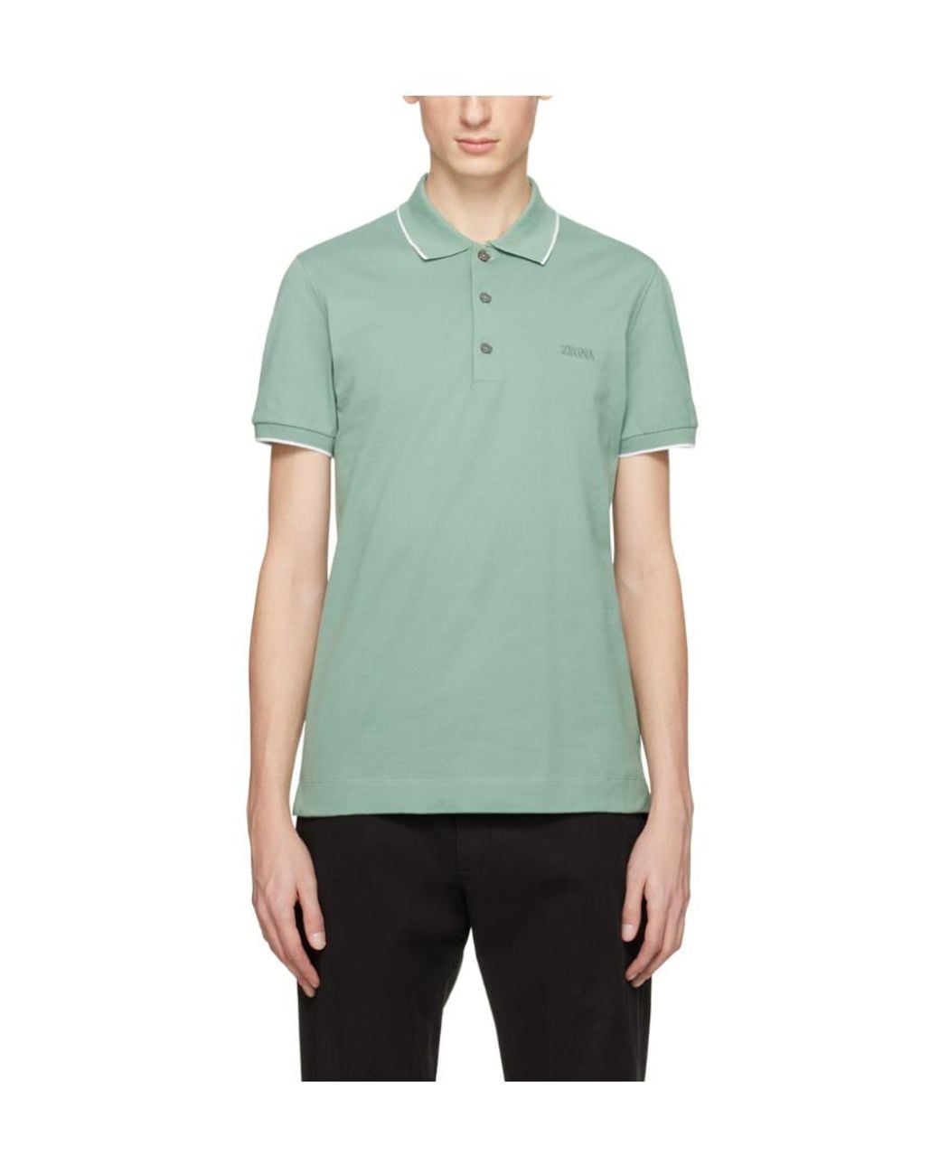 Zegna Green Z Logo Embroidered Polo Shirt for men