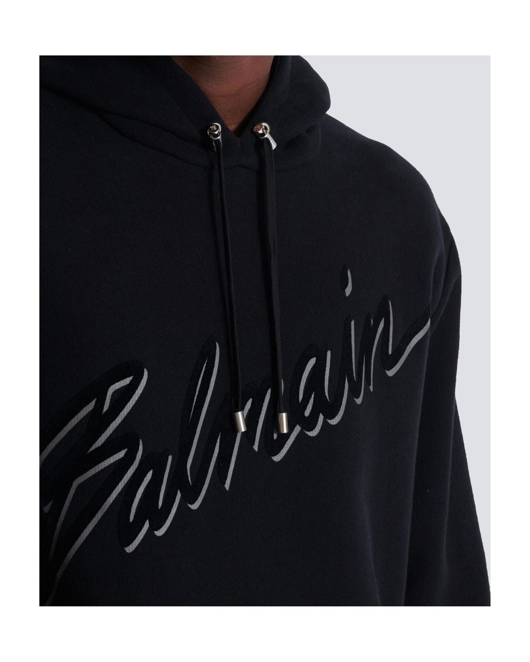 Balmain Blue Flocked-Logo Drawstring Hoodie for men