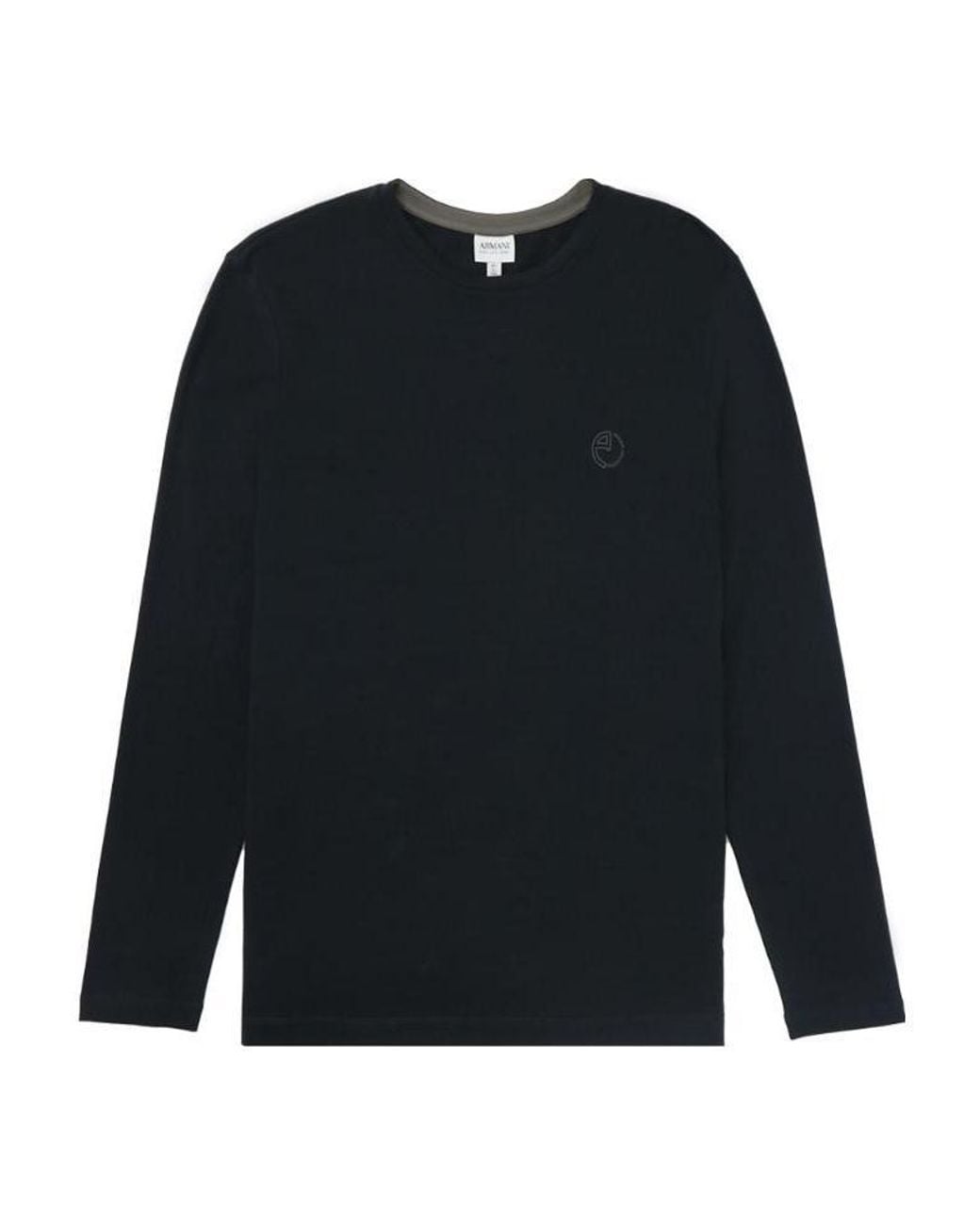 Armani Collezioni Blue Dark Logo Long-Sleeved T-Shirt for men