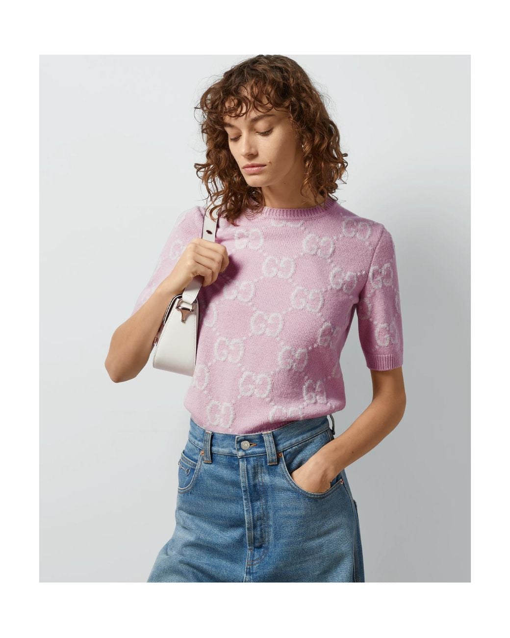 Gucci Pink Gg-Intarsia Wool Top