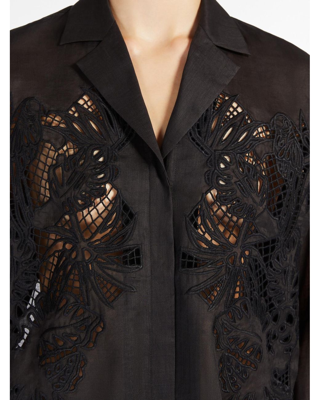 Max Mara Black Studio Legno Embroidered Button-Up Shirt