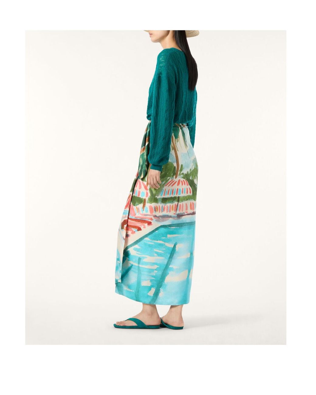 Loro Piana Green Corina Printed Midi Skirt