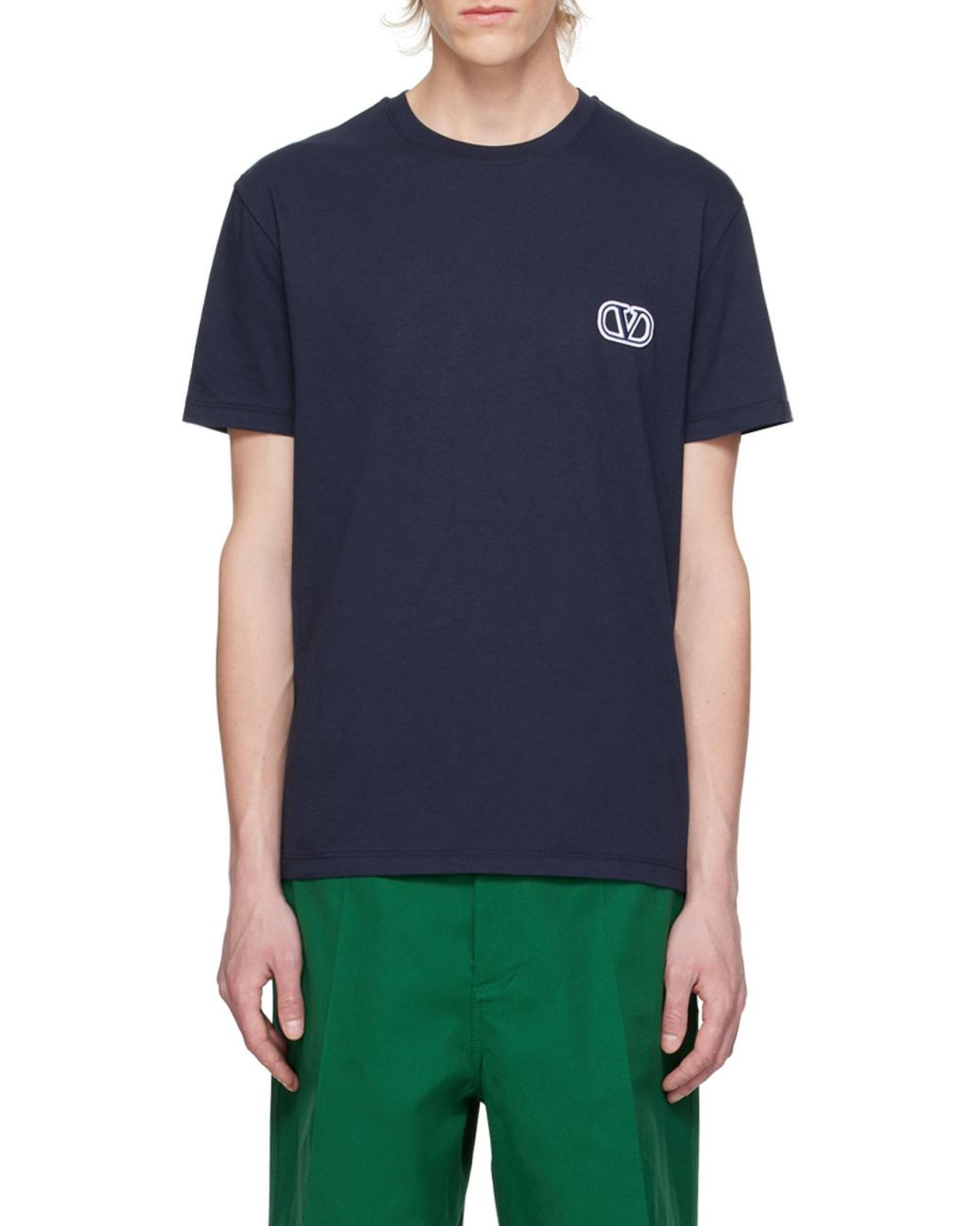 Valentino Blue Vlogo Signature Crewneck Straight Hem T-Shirt for men