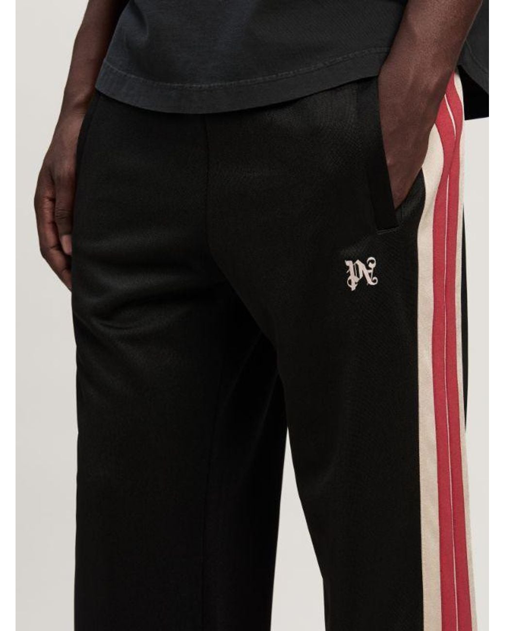 Palm Angels Black Monogram Embroidered Side Stripe Detailed Track Pants for men