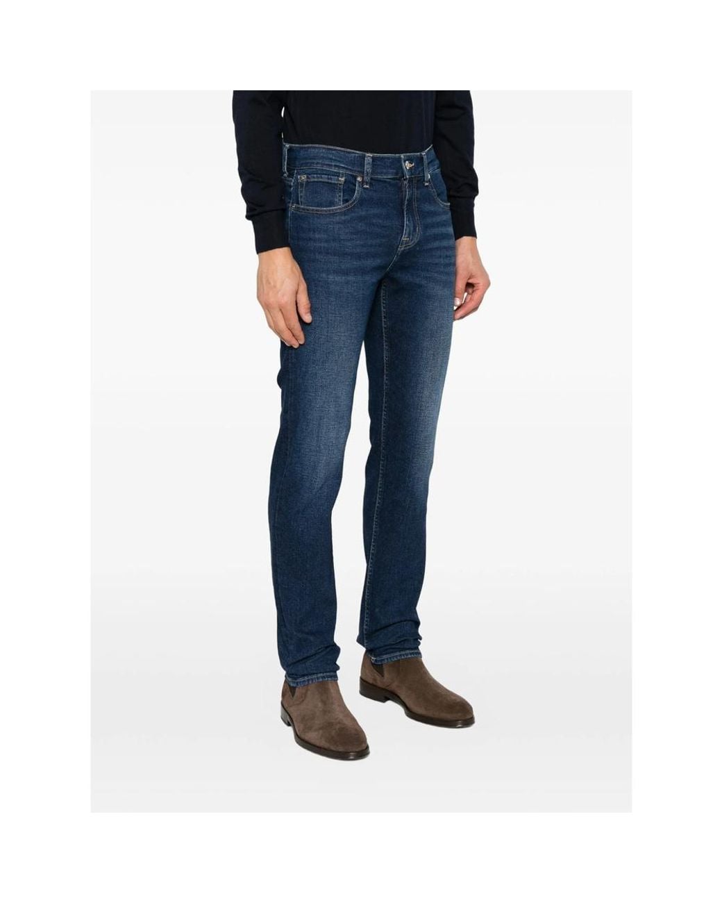 7 For All Mankind Blue Slim Tapered Jeans for men