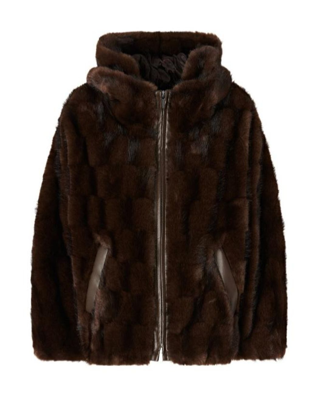 Pinko Brown Faux Fur Hooded Jacket