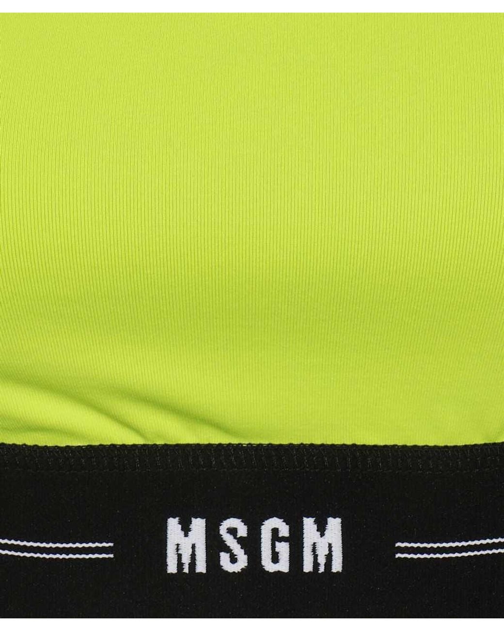 MSGM Green Crewneck Long-Sleeved Cropped Top