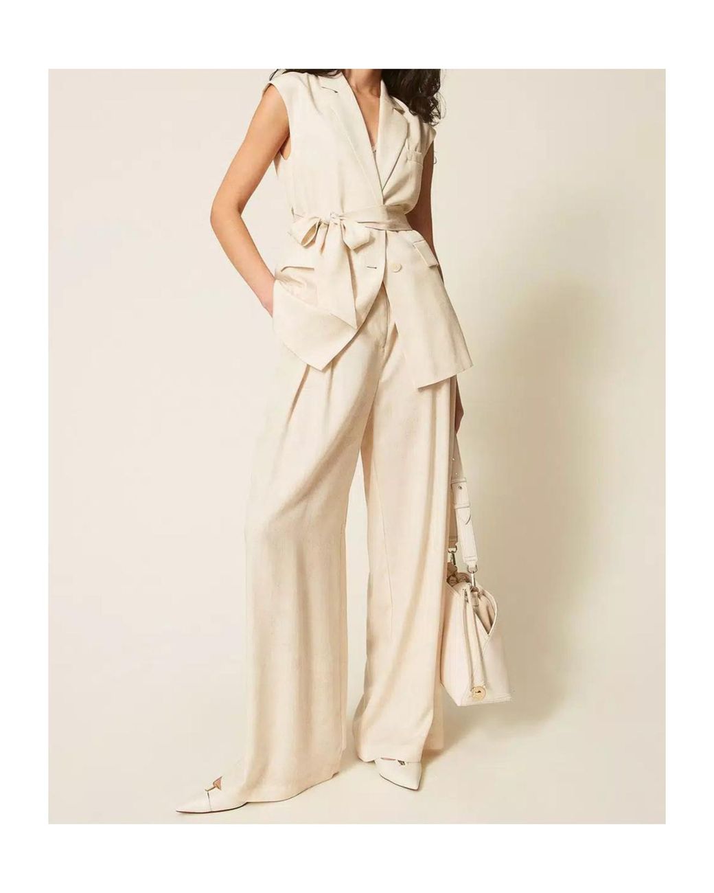 Twinset Natural Print And Belt Sleeveless Jacket