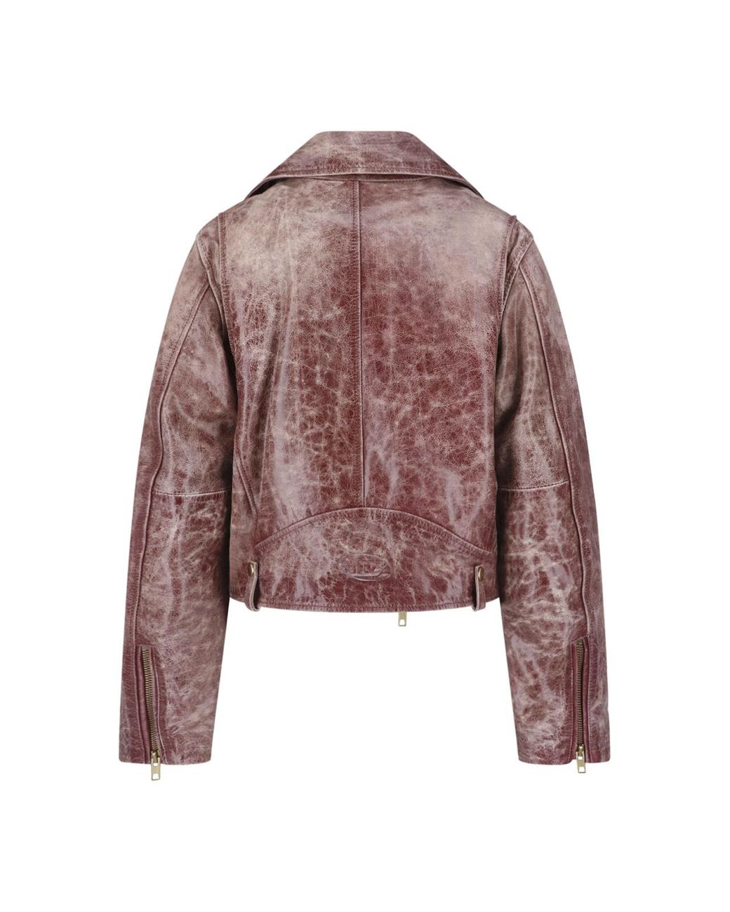 DIESEL Red Lunatic Crackled Biker Leather Jacket