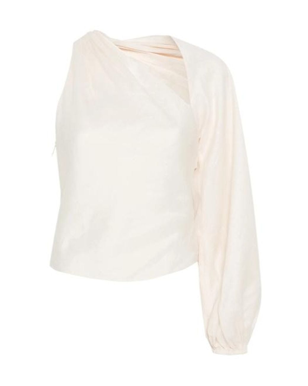 Self-Portrait Black Asymmetric Neck Draped-Sleeve Top
