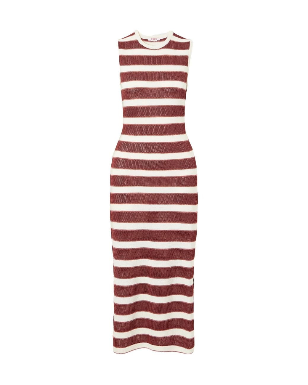 Eres Red Régulière Striped Metallic Cotton-Blend Midi Dress