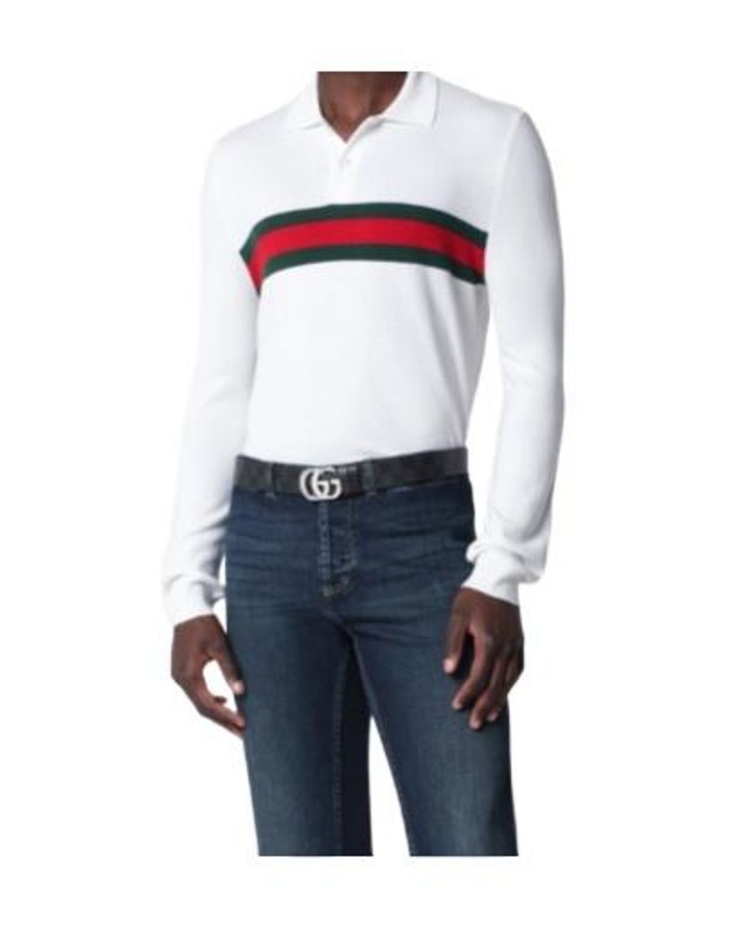 Gucci Blue Striped Long-Sleeve Polo Shirt for men