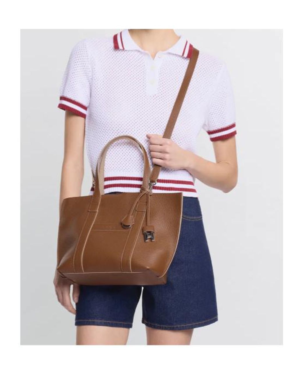 Hogan Brown Logo Embossed Top Handle Bag