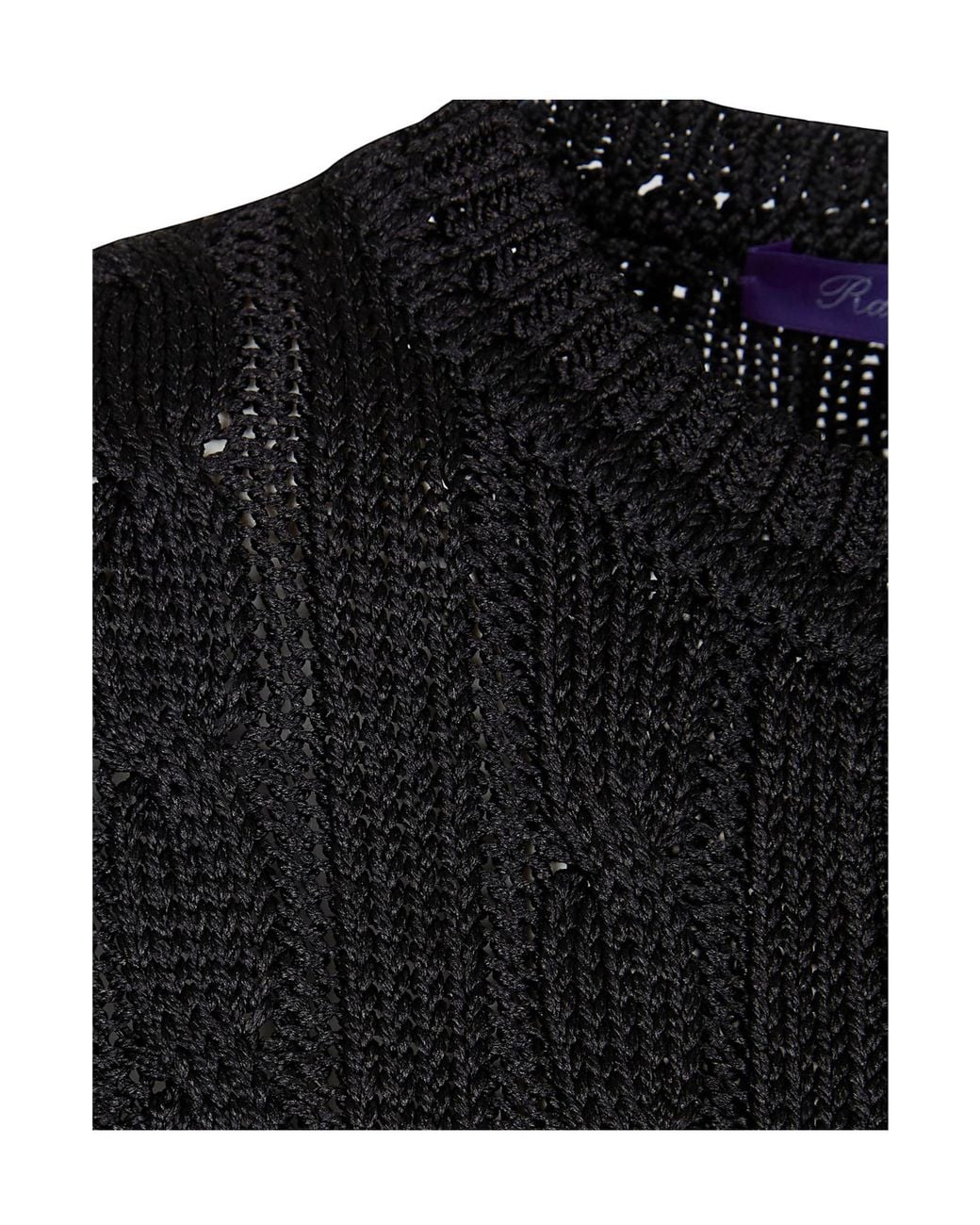 Ralph Lauren Black Cable Knit Cropped Cardigan