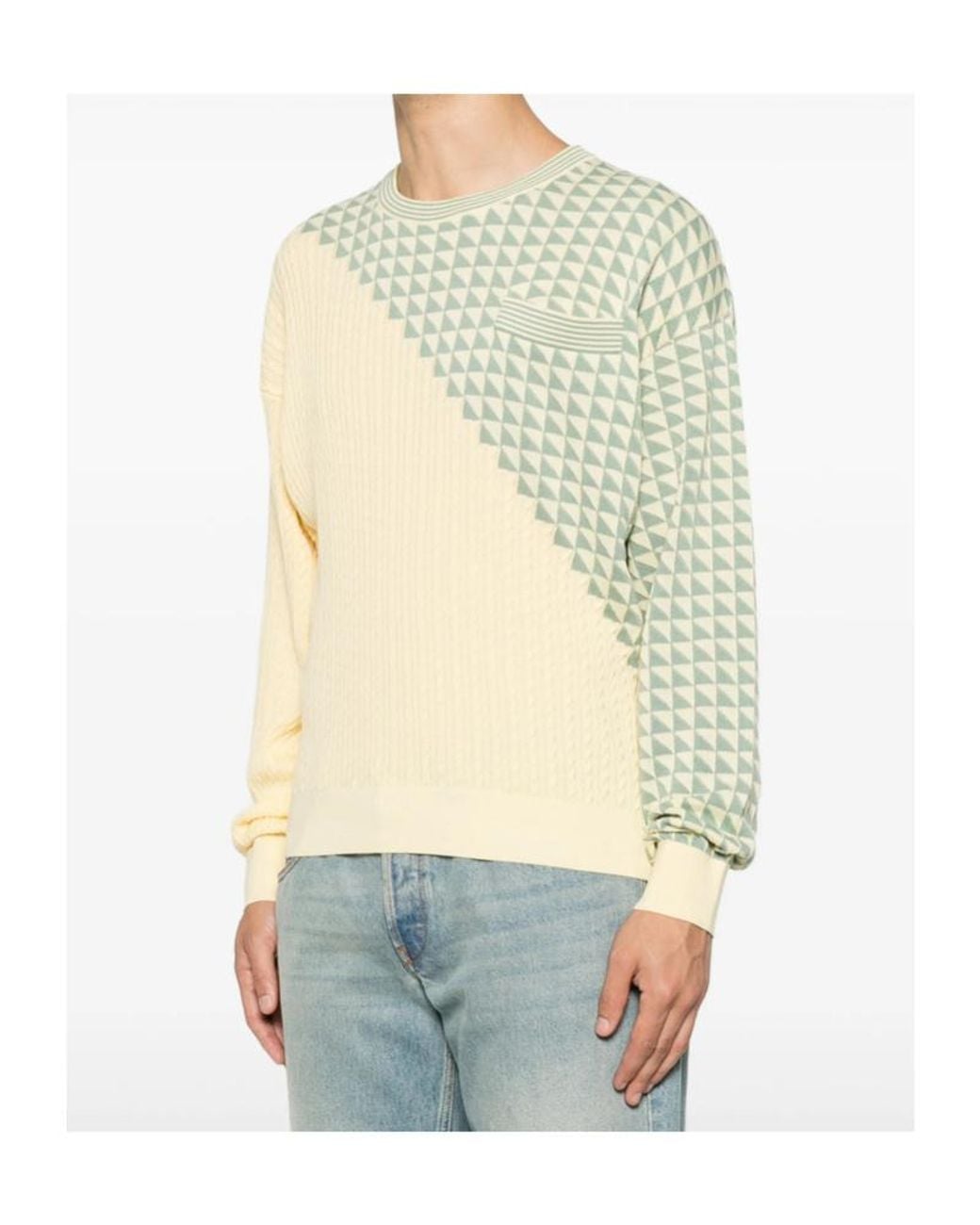 Versace Natural Geometric-Pattern Cable-Knit Sweater for men