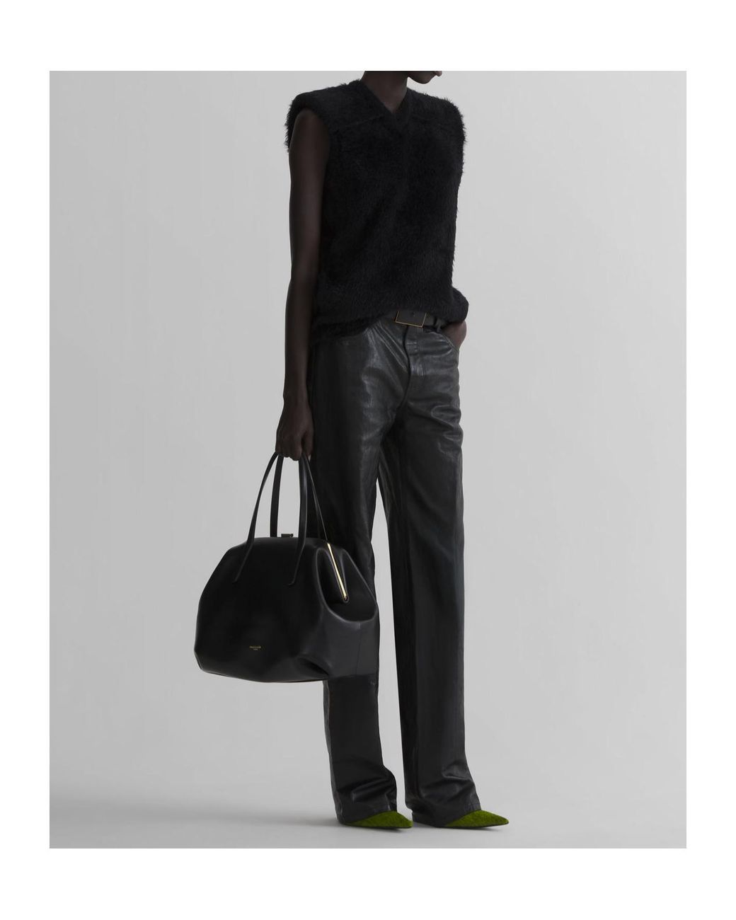 Mugler Black Brushed-Knit Sleeveless Top