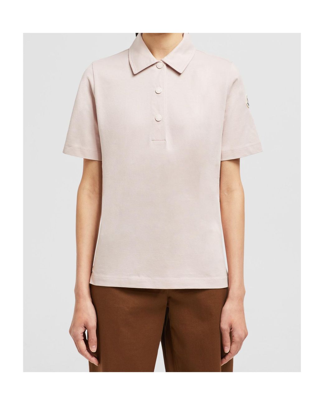 Moncler Pink Logo-Patch Polo Top