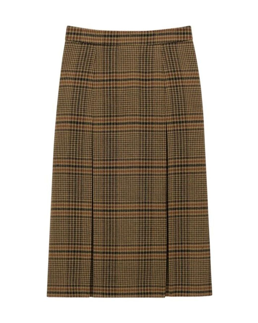 Saint Laurent Green Pleated Houndstooth Skirt