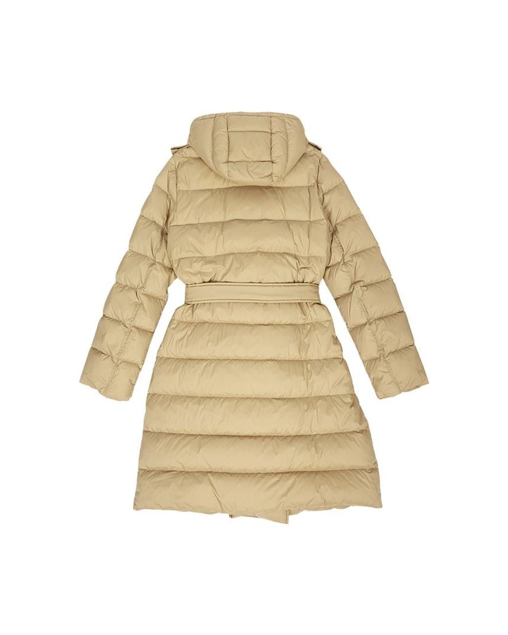 Burberry Natural Double Breasted Belted Hooded Puffer Coat