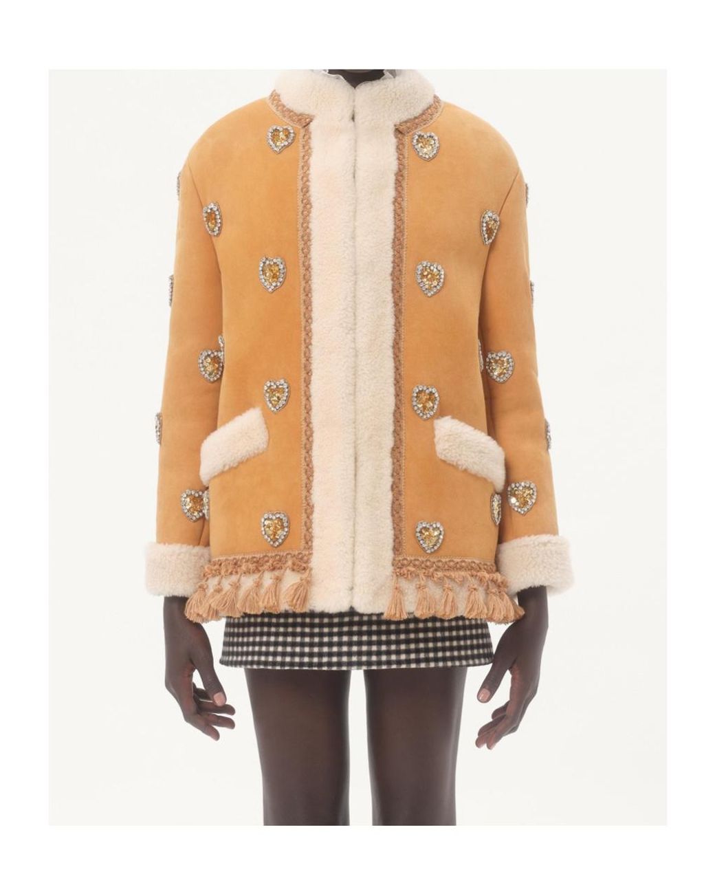 Valentino Natural Embroidered Heart Embellished Coat
