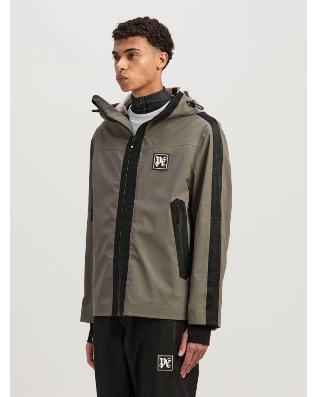 Palm Angels Brown Logo Patch Hooded Jacket for men