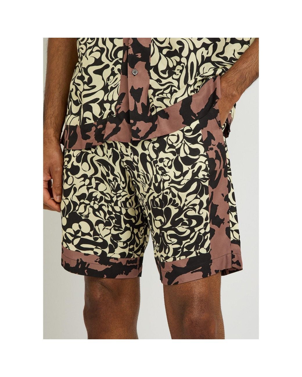 Dries Van Noten Black Printed Satin Shorts for men