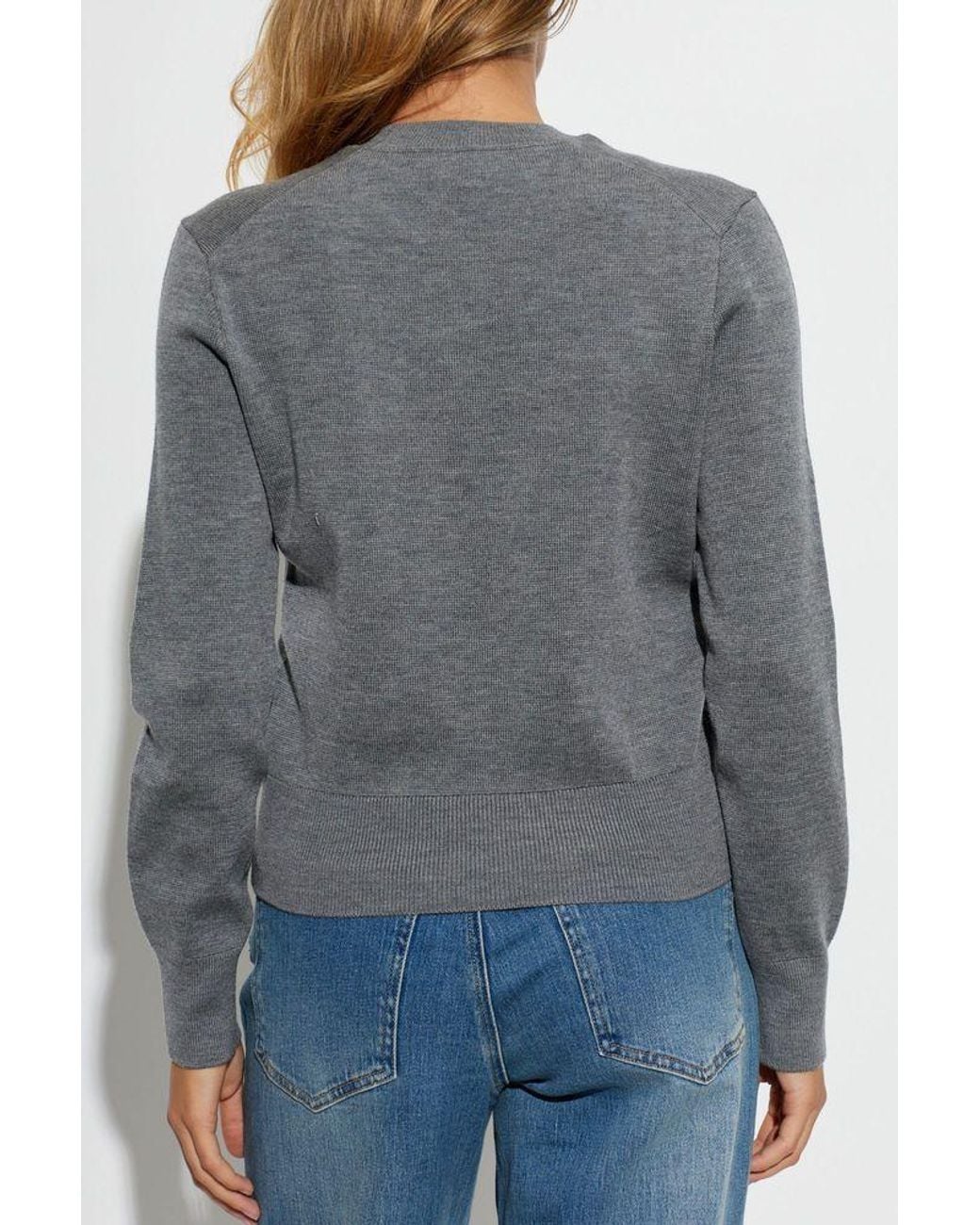 AMI Gray Ami Logo Crew Neck Knitted Jumper