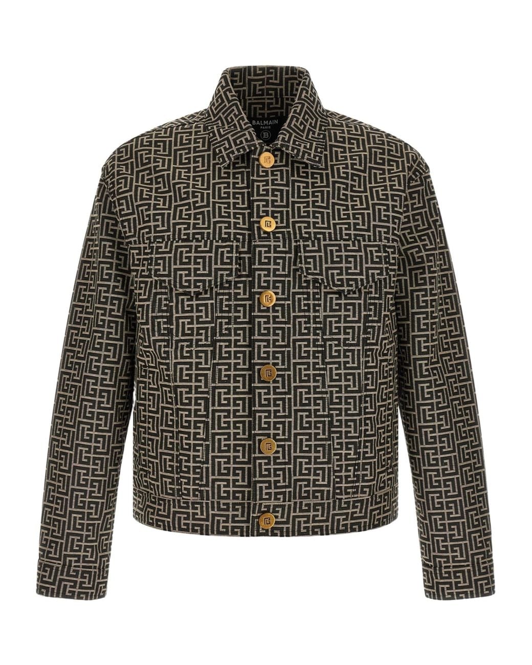 Balmain Green Long Sleeved Jacquard Monogram Jacket for men
