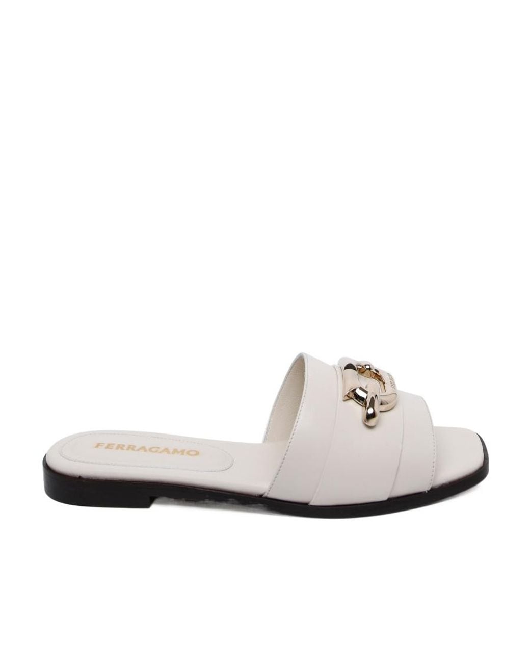 Ferragamo White Logo Slippers