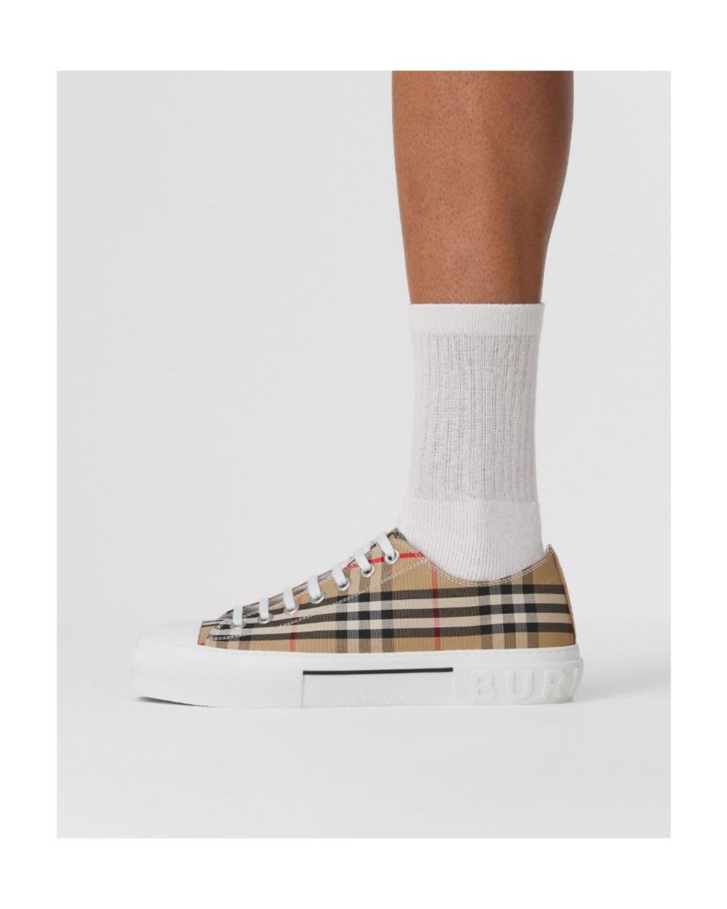 Burberry White Checked Lace-Up Sneakers