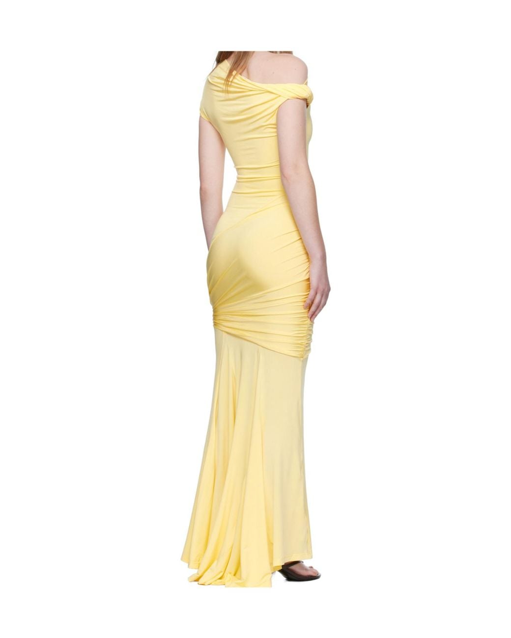 Paris Georgia Yellow Pascal Asymmetrical Draped Dress
